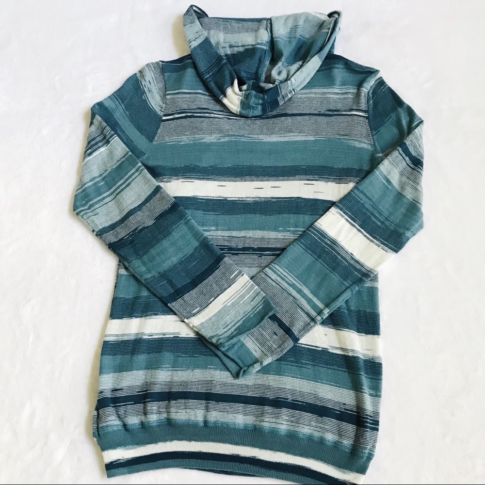 Prana V-Neck Hooded Long Sleeve Striped Top S - Picture 3 of 6